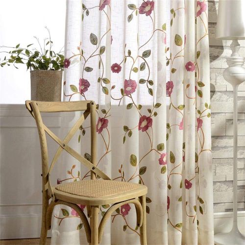  WPKIRA European Embroidered Floral Sheer Curtains Half Shading Screens Rod Pocket Sheer Curtains Bedroom Window Curtain Drapes Room Divider Tulle Sheer 1 Panel W75 x L96 inch