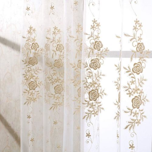  WPKIRA European Embroidered Floral Sheer Curtains Half Shading Screens Rod Pocket Sheer Curtains Bedroom Window Curtain Drapes Room Divider Tulle Sheer 1 Panel W75 x L96 inch