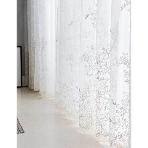  WPKIRA European Embroidered Floral Sheer Curtains Half Shading Screens Rod Pocket Sheer Curtains Bedroom Window Curtain Drapes Room Divider Tulle Sheer 1 Panel W75 x L96 inch