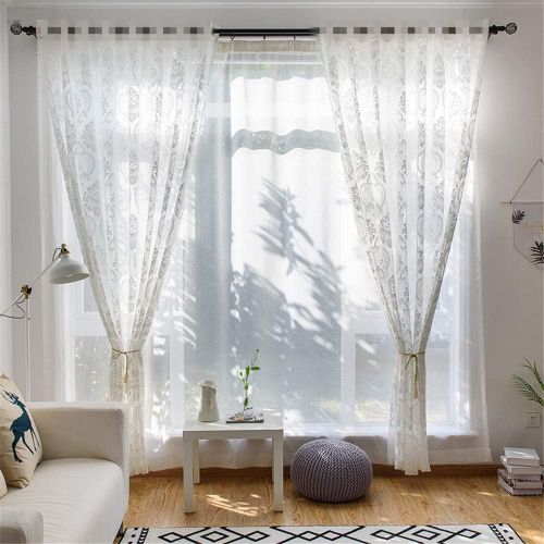  WPKIRA European Embroidered Floral Sheer Curtains Half Shading Screens Rod Pocket Sheer Curtains Bedroom Window Curtain Drapes Room Divider Tulle Sheer 1 Panel W75 x L96 inch