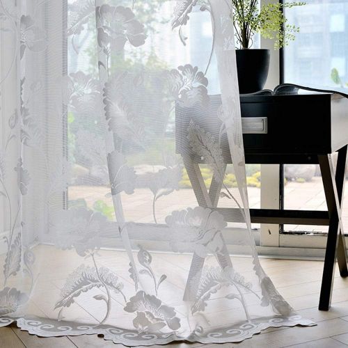  WPKIRA European Embroidered Floral Sheer Curtains Half Shading Screens Rod Pocket Sheer Curtains Bedroom Window Curtain Drapes Room Divider Tulle Sheer 1 Panel W75 x L96 inch