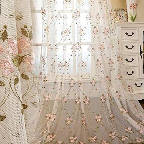  WPKIRA European Embroidered Floral Sheer Curtains Half Shading Screens Rod Pocket Sheer Curtains Bedroom Window Curtain Drapes Room Divider Tulle Sheer 1 Panel W75 x L96 inch