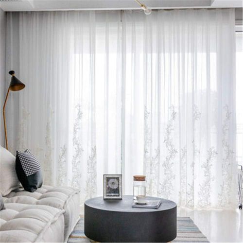  WPKIRA European Embroidered Floral Sheer Curtains Half Shading Screens Rod Pocket Sheer Curtains Bedroom Window Curtain Drapes Room Divider Tulle Sheer 1 Panel W75 x L96 inch