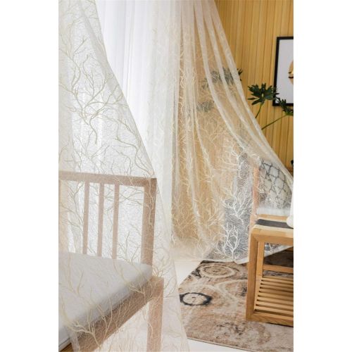  WPKIRA European Embroidered Floral Sheer Curtains Half Shading Screens Rod Pocket Sheer Curtains Bedroom Window Curtain Drapes Room Divider Tulle Sheer 1 Panel W75 x L96 inch