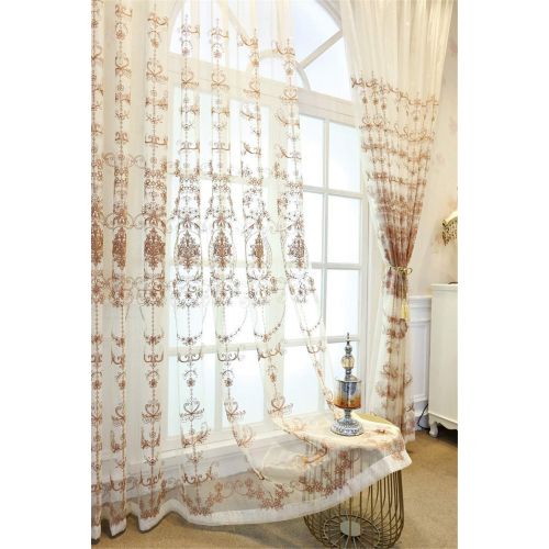  WPKIRA European Embroidered Floral Sheer Curtains Half Shading Screens Rod Pocket Sheer Curtains Bedroom Window Curtain Drapes Room Divider Tulle Sheer 1 Panel W75 x L96 inch