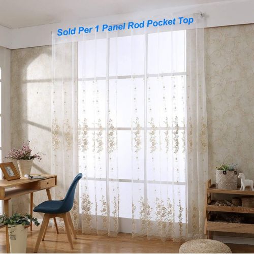  WPKIRA European Embroidered Floral Sheer Curtains Half Shading Screens Rod Pocket Sheer Curtains Bedroom Window Curtain Drapes Room Divider Tulle Sheer 1 Panel W75 x L96 inch