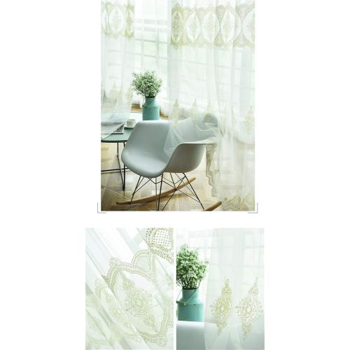  WPKIRA European Embroidered Floral Sheer Curtains Half Shading Screens Rod Pocket Sheer Curtains Bedroom Window Curtain Drapes Room Divider Tulle Sheer 1 Panel W75 x L96 inch