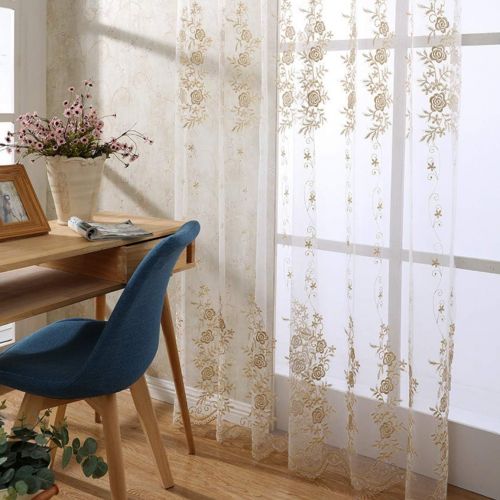  WPKIRA European Embroidered Floral Sheer Curtains Half Shading Screens Rod Pocket Sheer Curtains Bedroom Window Curtain Drapes Room Divider Tulle Sheer 1 Panel W75 x L96 inch