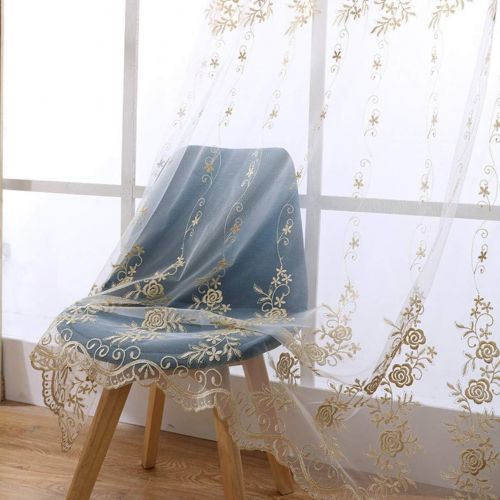  WPKIRA European Embroidered Floral Sheer Curtains Half Shading Screens Rod Pocket Sheer Curtains Bedroom Window Curtain Drapes Room Divider Tulle Sheer 1 Panel W75 x L96 inch