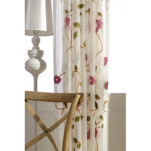  WPKIRA European Embroidered Floral Sheer Curtains Half Shading Screens Rod Pocket Sheer Curtains Bedroom Window Curtain Drapes Room Divider Tulle Sheer 1 Panel W75 x L96 inch