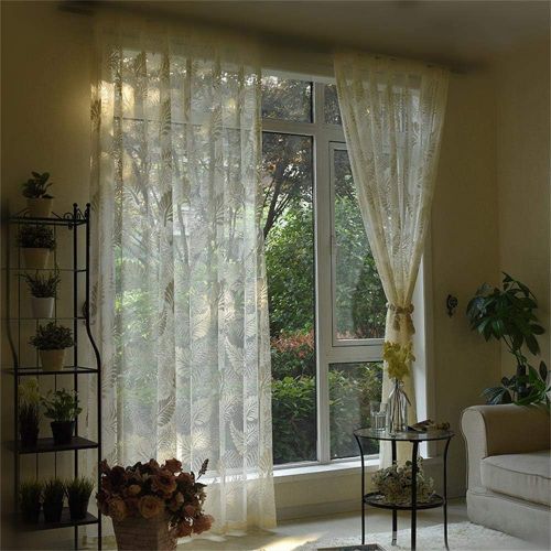  WPKIRA European Embroidered Floral Sheer Curtains Half Shading Screens Rod Pocket Sheer Curtains Bedroom Window Curtain Drapes Room Divider Tulle Sheer 1 Panel W75 x L96 inch