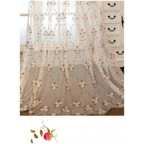  WPKIRA European Embroidered Floral Sheer Curtains Half Shading Screens Rod Pocket Sheer Curtains Bedroom Window Curtain Drapes Room Divider Tulle Sheer 1 Panel W75 x L96 inch