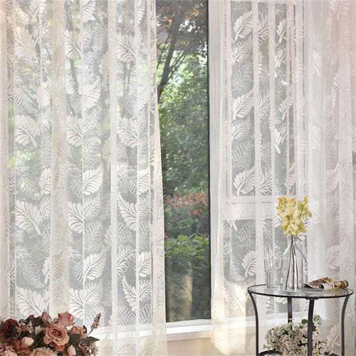  WPKIRA European Embroidered Floral Sheer Curtains Half Shading Screens Rod Pocket Sheer Curtains Bedroom Window Curtain Drapes Room Divider Tulle Sheer 1 Panel W75 x L96 inch