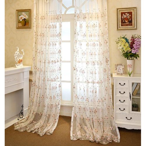  WPKIRA European Embroidered Floral Sheer Curtains Half Shading Screens Rod Pocket Sheer Curtains Bedroom Window Curtain Drapes Room Divider Tulle Sheer 1 Panel W75 x L96 inch