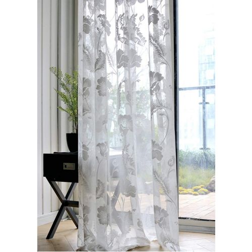  WPKIRA European Embroidered Floral Sheer Curtains Half Shading Screens Rod Pocket Sheer Curtains Bedroom Window Curtain Drapes Room Divider Tulle Sheer 1 Panel W75 x L96 inch