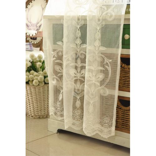  WPKIRA European Embroidered Floral Sheer Curtains Half Shading Screens Rod Pocket Sheer Curtains Bedroom Window Curtain Drapes Room Divider Tulle Sheer 1 Panel W75 x L96 inch