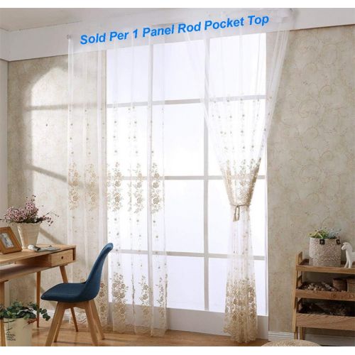  WPKIRA European Embroidered Floral Sheer Curtains Half Shading Screens Rod Pocket Sheer Curtains Bedroom Window Curtain Drapes Room Divider Tulle Sheer 1 Panel W75 x L96 inch