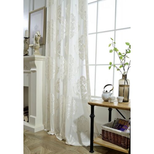  WPKIRA European Embroidered Floral Sheer Curtains Half Shading Screens Rod Pocket Sheer Curtains Bedroom Window Curtain Drapes Room Divider Tulle Sheer 1 Panel W75 x L96 inch