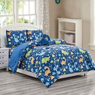 WPM WORLD PRODUCTS MART WPM Kids Collection Bedding 4 Piece Blue Dinosaur Multi Color Twin Size Childrens Comforter Set Sheet Pillow sham Dinosaurs Toy Fun Wild Park Jungle Print Design (Dinosaur Blue, Tw