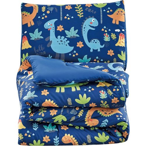  WPM WORLD PRODUCTS MART WPM Kids Collection Bedding 4 Piece Blue Dinosaur Multi Color Twin Size Childrens Comforter Set Sheet Pillow sham Dinosaurs Toy Fun Wild Park Jungle Print Design (Dinosaur Blue, Tw