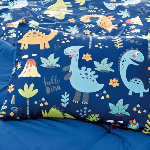  WPM WORLD PRODUCTS MART WPM Kids Collection Bedding 4 Piece Blue Dinosaur Multi Color Twin Size Childrens Comforter Set Sheet Pillow sham Dinosaurs Toy Fun Wild Park Jungle Print Design (Dinosaur Blue, Tw