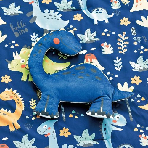  WPM WORLD PRODUCTS MART WPM Kids Collection Bedding 4 Piece Blue Dinosaur Multi Color Twin Size Childrens Comforter Set Sheet Pillow sham Dinosaurs Toy Fun Wild Park Jungle Print Design (Dinosaur Blue, Tw