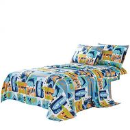 WPM WORLD PRODUCTS MART WPM Kids Collection Bedding 5 Piece Blue Ocean Life Full Size Comforter Set with Sheet Pillow sham and Whale Toy Fun Sun Water surf Design (Ocean Life Whale, Full Comforter)