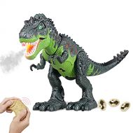 [아마존베스트]WQ Remote Control Dinosaur Toy for Kid, RC Tyrannosaurus Intelligent Interactive Smart Toy Electronic Remote Controller Robot Realistic Walking & Roaring, LED Eyes with Spraying Funct