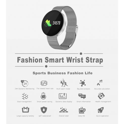  WRRAC-Monitors Smart Watch Multi-Function Fitness Tracker Waterproof Sports Bracelet with Blood Pressure Heart Rate Monitor Wireless Pedometer Calorie Counter Wristband with Call/SMS Alert