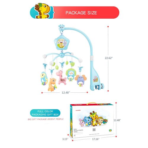  WSD&Co Baby Mobile for Crib, Crib Toys with Music and Lights, Remote, Stand, Holder, Carrier, lamp, Projector for Pack and Play. Crib Mobile for boy Kid kit, Materials:ABS+Plastic(Blue-Fo