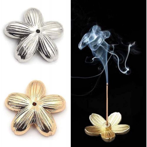  인센스스틱 WSERE 4 Pieces Mini Brass Incent Burner Holder Incense Stick Holder, 2 Gold 2 Silver Sakura Flower Shaped Stick Insence Holder Ash Catcher Tray for Meditation Prayer Yoga Teahouse