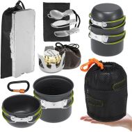 WSSBK 13PCS Camping Cookware Mess Kit Alcohol Stove Cooking Pot Windshield Cookset Folding Fork Cutter Spoon Carabiner Camping Hiking
