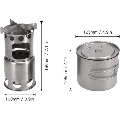  WSSBK Titanium Camping Cookware Set Outdoor Wood Stove Outdoor Pot Folding Backpacking Camping Stove with 1100ml Pot Camping Tableware