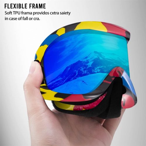  WSSBK Childrens Ski Goggles Professional Skiing Goggles Double Layers Lens Anti-Fog Snow Goggle Fits Over Glasses (Color : Blue, Size : One Size)