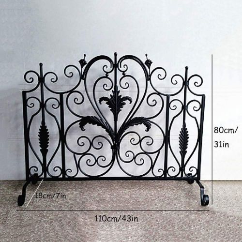  WSYTY Fireplace Screens Fire Spark Guard Large Flat Guard Fireplace Screen, Indoor Outdoor Wrought Iron Metal Decor Mesh, Baby Safe Fireproof Wood Burning Stove Accessories, Black