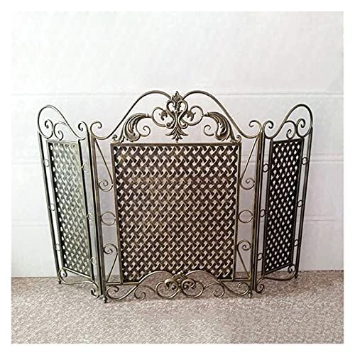  WSYTY Fireplace Screens Fire Spark Guard 3 Panel Fireplace Screen, Large Wrought Iron Flat Guard Metal Decor Mesh, Indoor Outdoor Safe Fireproof Wood Burning Stove Accessories, 35(