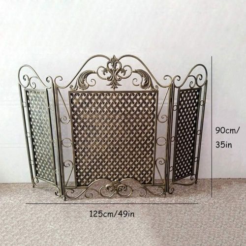  WSYTY Fireplace Screens Fire Spark Guard 3 Panel Fireplace Screen, Large Wrought Iron Flat Guard Metal Decor Mesh, Indoor Outdoor Safe Fireproof Wood Burning Stove Accessories, 35(