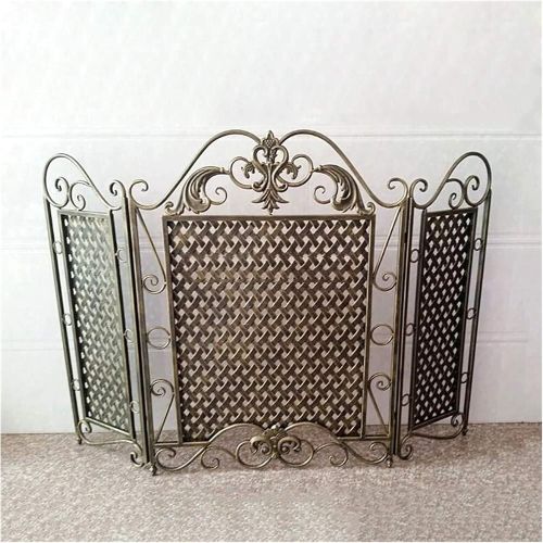  WSYTY Fireplace Screens Fire Spark Guard 3 Panel Fireplace Screen, Large Wrought Iron Flat Guard Metal Decor Mesh, Indoor Outdoor Safe Fireproof Wood Burning Stove Accessories, 35(