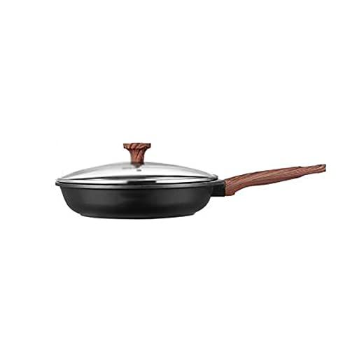  WSYYDS Steak Frying Pan Non Stick Pan Round with Wood Grain Handle, Suitable Gas Stove, for Kitchen Make Pancakes Burgers