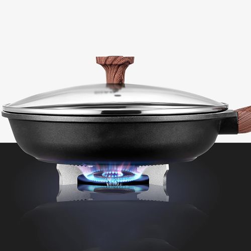  WSYYDS Steak Frying Pan Non Stick Pan Round with Wood Grain Handle, Suitable Gas Stove, for Kitchen Make Pancakes Burgers