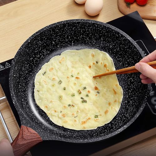  WSYYDS Steak Frying Pan Non Stick Pan Round with Wood Grain Handle, Suitable Gas Stove, for Kitchen Make Pancakes Burgers