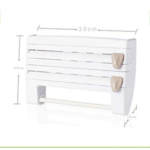  WSZZF311 Mulifunction Kitchen Rack with Kitchen Cling Film Sauce Bottle Storage Rack Wall Roll Paper Towel Hanging Holder Rack Paper Aluminium Foil Hook(3 Color),Khaki