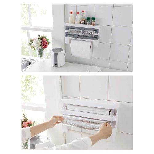  WSZZF311 Mulifunction Kitchen Rack with Kitchen Cling Film Sauce Bottle Storage Rack Wall Roll Paper Towel Hanging Holder Rack Paper Aluminium Foil Hook(3 Color),Khaki