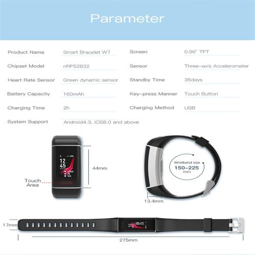  WTGJZN W7 Smart Bracelet IP67 Waterproof Smartbrand Sports Passometer Fitness Tacker Smart Wristband Music Control Men Smart Watch.