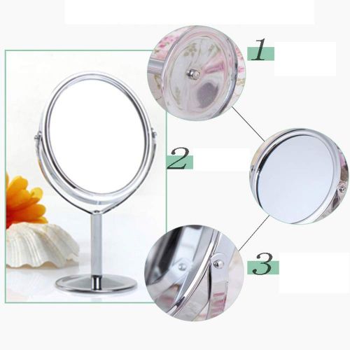  WUDHAO Vanity Mirror,Makeup Mirror 4 Inch 2X Magnification Desk Stand Mirror Round Double Dual Side Rotating Cosmetic Mirror with Multicycle Base with Lights Wall Mounted (Design :