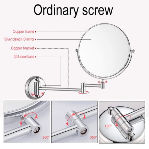  WUDHAO Makeup Mirror Makeup Mirror Bathroom Mirror Bathroom Folding 8 Inch Double Metal Circular Creative Mirror 5 Times Magnification (Color : Silver, Size : 8 inches 5 X)