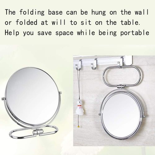  WUDHAO Vanity Mirror,Makeup Mirror Makeup Mirror Double Sided 3X Magnifying Table Mirror Round Rotary Desk Mirror 6-8-Inch Dressing Mirror with Lights Wall Mounted (Size : 6 inch: