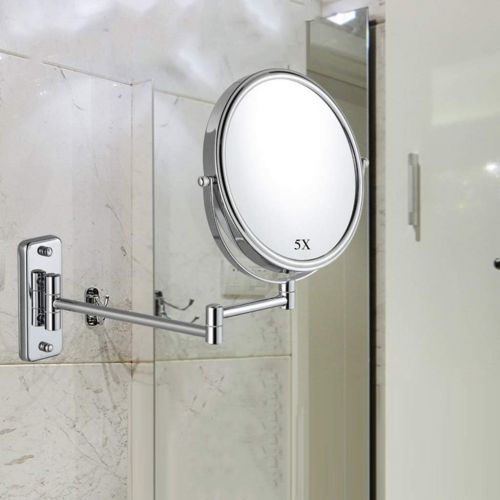  WUDHAO Vanity Mirror,Makeup Mirror Wall Mount Makeup Mirror Two-Sided Retractable Bathroom Mirror 8 Inches360 Degree Swivel Vanity Mirror 5X Magnification with Lights Wall Mounted