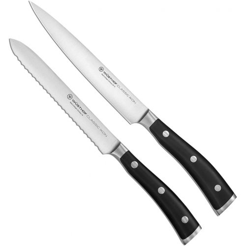  WSTHOF Wuesthof Messerblock Set Classic Ikon 9880-9tlg plus 4 x SCHARFsinnig Pizza- und Steakmesser ultra-sagescharf