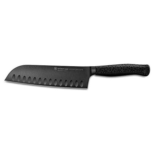  [아마존베스트]WUESTHOF Santoku Performer (1061231317) 17 cm Blade, DLC Coating, Serrated Edge, Professional Chefs Knife, Rustproof, Extremely Sharp, Black Knife